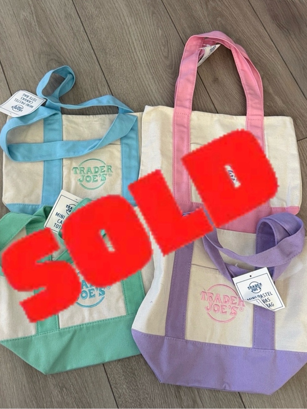 Trader Joe’s Mini Pastel Canvas Tote Bag - Pink, Blue, Green, Lavender NWT